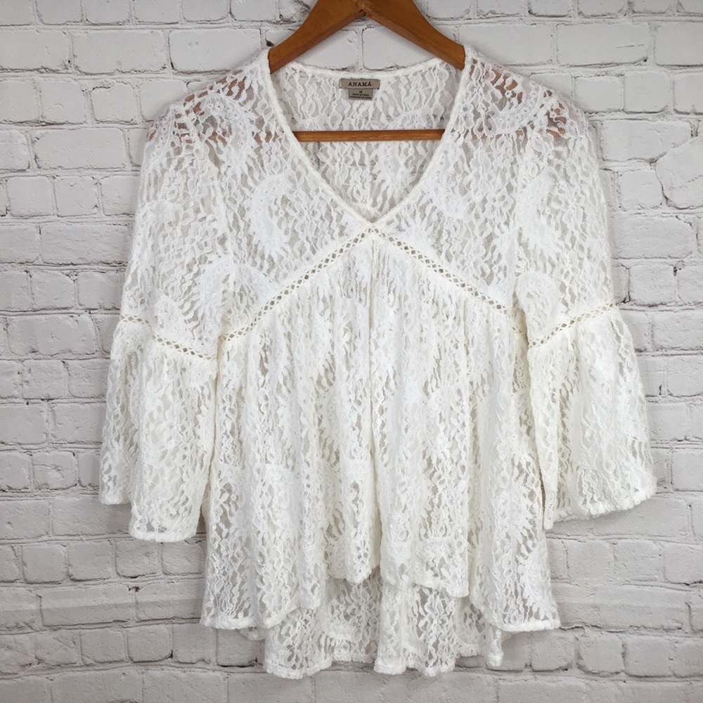 Anthropologie Anama lace bell sleeve top